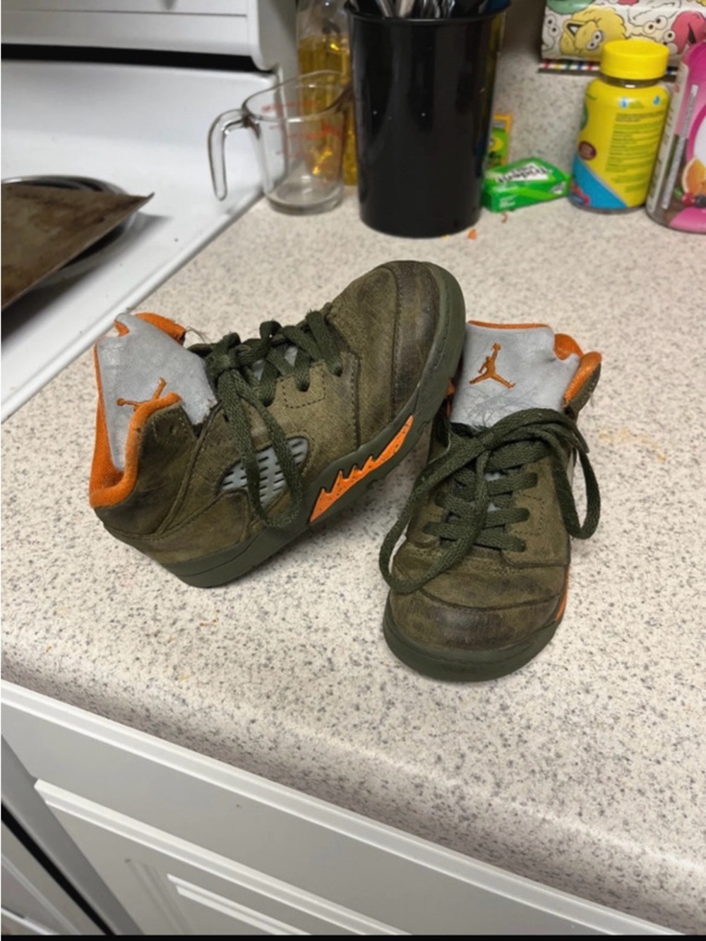 Jordan Kids Olive Green & Orange High-Top Sneakers